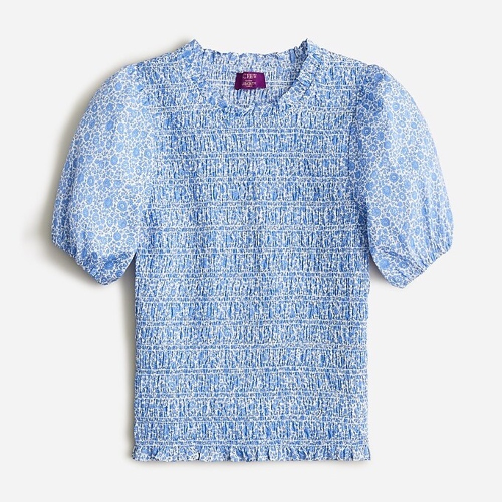 NWT JCrew Puff-sleeve smocked top Liberty® D'Anjo Coast fabric (Small) - Picture 3 of 6